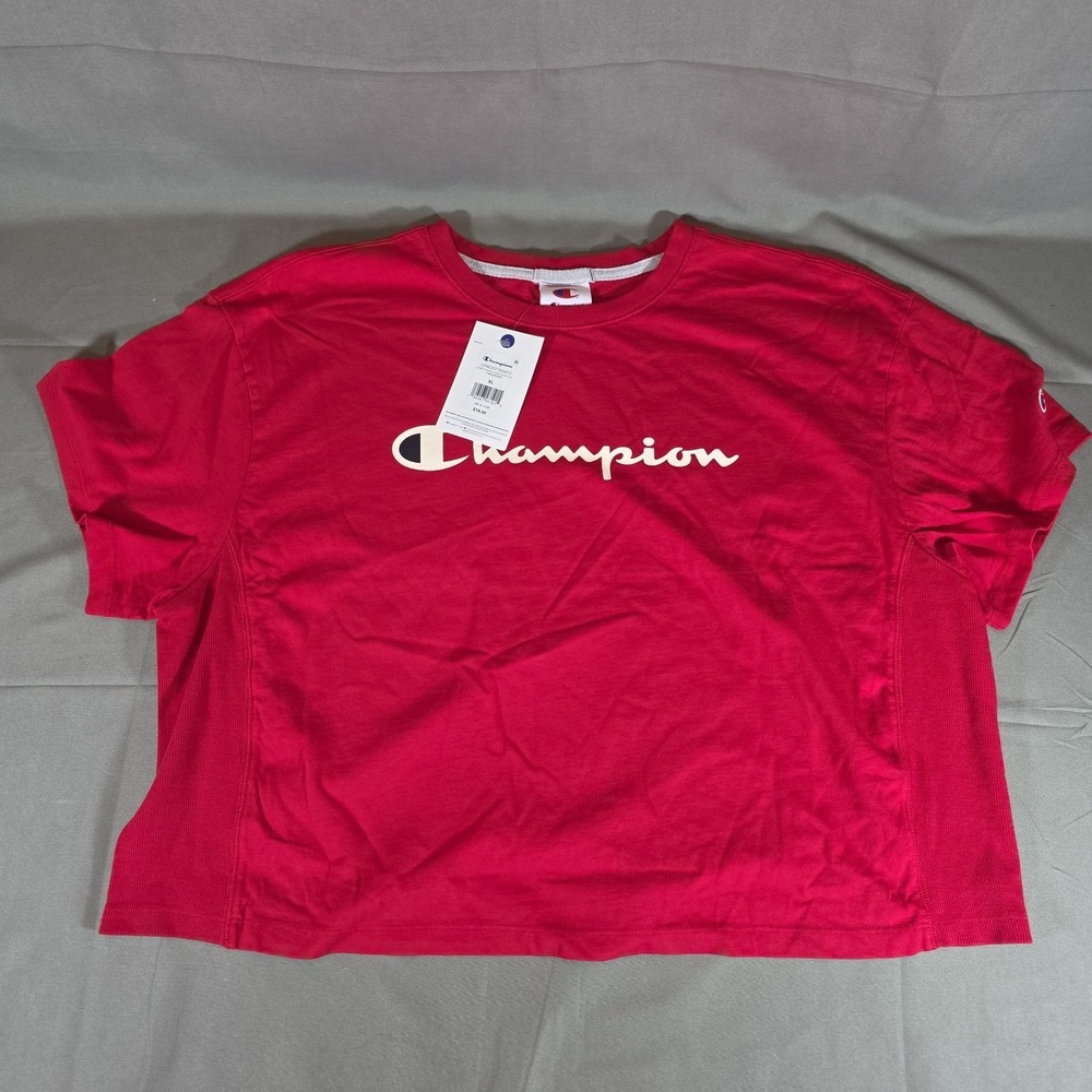 Champion XL Iconic Cropped Short Sleeve Tee Shirt Tango Red